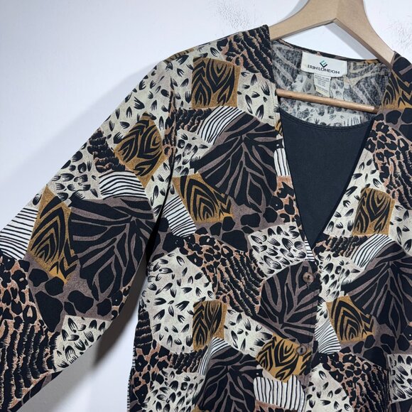 VTG Erin London Silk two in one Top Women's Medium Leopard Button Up Boss Wife - Picture 3 of 5